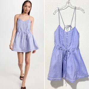 NWT Joslin Harriet Linen Mini Dress 6 Beachy Boho Cottage Pastel Fairy $400 MSRP